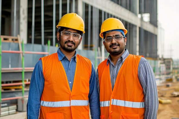 confident indian engineers posing construction site fullbody professional stock photo 1321417 1283